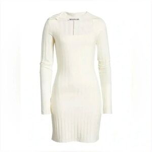 Reformation-Vittoria-Ribbed-Long Sleeve-Collared-Scoop Neck-Ivory-Dress-Size S